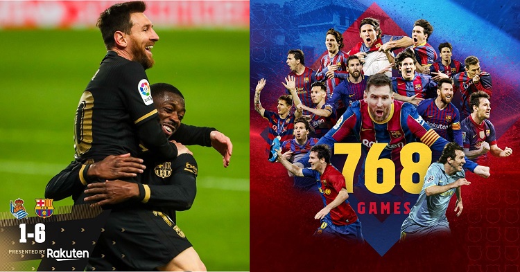  គាប់ជួនម្ល៉េះ Barcelona លត់ Real Sociedad ៦-១ ក្នុងថ្ងៃពិសេសរបស់ Messi និង Griezmann